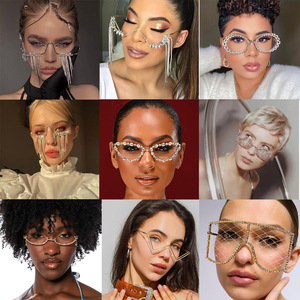 Hot Sale Rhinestone Geometric Pattern <strong>Square</strong> Face Shape Adult Women's High Sense Party Photographing Rimless <strong>Frames</strong> - Product Image 2