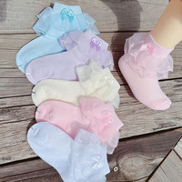 Chaussettes pour bébé à double dentelle et volants, en coton peigné, fines pour l'été, pour filles, idéales pour la danse