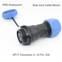 Connecteur circulaire en laiton étanche IP68 SP17, 2-10 broches, 10A 400V-500V, prise femelle à montage sur câble pour systèmes d'alimentation d'éclairage LED