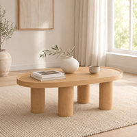 Table basse ovale minimaliste Wabi Sabi en oxyde de magnésium, aspect bois, avec pieds cylindriques, pour salon, maison, hôtel, projet