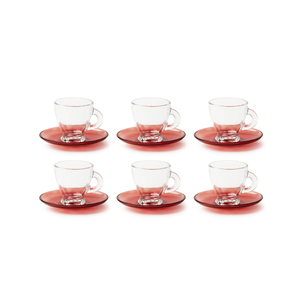 Set di 6 Tazze da Caffè in Vetro Excelsa Petra con Piattino, 9 Cl, Rosso - Product Image 4