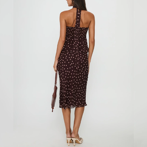 Completo due pezzi da <span class=keywords><strong>donna</strong></span> con top peplum senza spalline a pois bianchi e <span class=keywords><strong>marroni</strong></span> e gonna midi, elegante <span class=keywords><strong>outfit</strong></span> vintage Y2K per feste - Product Image 4