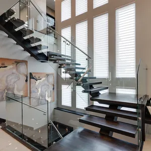 Mono Stringer Straight Staircase Steel Stringer Stairs Kits With Glass Railing