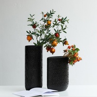 Bixuan Modern Handblown warna hitam Solid vas kaca bentuk Oval tinggi karangan bunga tekstur organik dekorasi meja Tengah