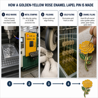 Maßgefertigte Antike Zinklegierung Rose Weiche Emaille für Vergoldete Rote Rosen-Brosche Stiel Blätter OEM Fabrik Werbeartikel Blumenmotiv