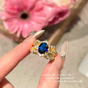 แหวนแซฟไฟร์มาดากัสการ์ชุบทอง18K ประดับพลอยพระราชวังออสเตรียแหวนมงกุฎเซ็ตวันครบรอบแต่งงานงานปาร์ตี้ทองแดง - Product Image 6