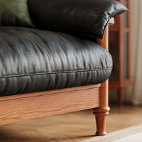 Canapé vintage français en bois massif et cuir, canapé de luxe de style mid-century pour salon, canapé en similicuir personnalisé pour la maison, l'hôtel ou le salon