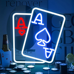 Insegna al Neon Bond a Basso Prezzo per Carte da Gioco, Insegne al Neon per Poker, Insegne al Neon a LED Blu Rosso per Decorazione Murale, Insegne Texas Hold 'em Double A - Product Image 2