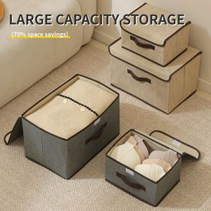 Boîte de rangement pliable pour vêtements, panier organisateur de garde-robe, boîte de rangement pour vêtements en tissu non tissé avec couvercle - Product Image 4