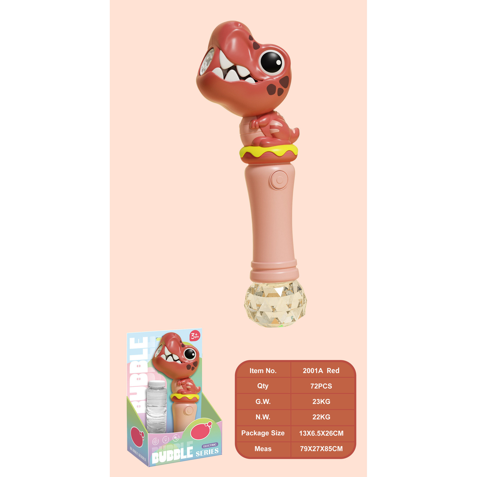 Red Dinosaur Bubble Gun 120ml Water * 1 Display Box