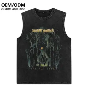 Débardeurs sans manches 100 % coton personnalisés, style vintage, pour hommes, coupe ample - Product Image 1