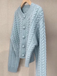 Nuovo <span class=keywords><strong>Cardigan</strong></span> blu <span class=keywords><strong>a</strong></span> <span class=keywords><strong>trecce</strong></span> in stile morbido autunno e inverno: un capispalla morbido e morbido con Top maglione lavorato <span class=keywords><strong>a</strong></span> maglia resistente - Product Image 2