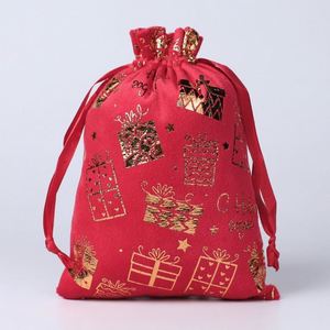 Sacs cadeaux à cordon sur le thème de l'arbre de Noël, ensemble d'emballage pour fêtes, pochettes festives en toile - Product Image 2