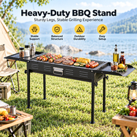 Barbecue portable pliable au charbon de bois 2-en-1 : Plancha et Gril pour le camping en extérieur, les fêtes et l'usage domestique