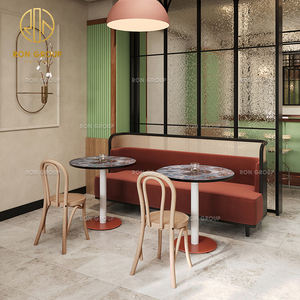 Ensemble de mobilier de restaurant, table et chaises, en pierre frittée ronde, cadre en bois, velours, pour pizzeria, café, restaurant, vente en gros - Product Image 5