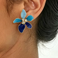 Nouvelle Arrivée Boucles d'Oreilles Clous Émail Contraste de Couleurs Fleur Pétale Coloré Strass Mode Polyvalentes pour le Quotidien