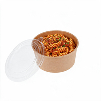 Bol en papier kraft noir imprimé jetable de 500 ml, 750 ml, 1000 ml, 1400 ml, avec couvercle transparent