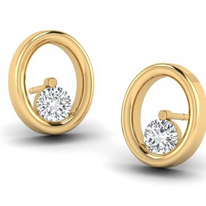 Pendientes de Aro Circulares de Oro Sólido de 14k Personalizados, Minimalistas para Mujer, con Diamante Cultivado en Laboratorio VVS1 - Product Image 1