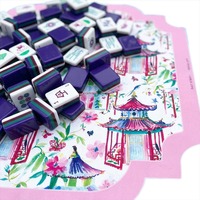 En stock : Mahjong américain 160 tuiles avec tapis acrylique aquarelle Chinoiserie, 4 couches, gravé, portable