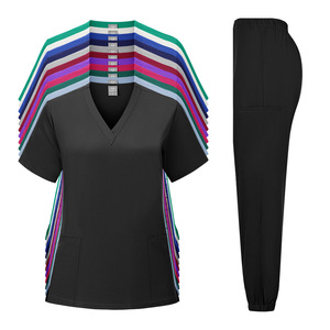 V-Neck Short Sleeve <b>Scrub</b> Set Unisex Moisture Wicking Knitted Split Uniform For Medical Workers Summer Wear - Product Image 1