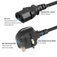 Câble d'alimentation pour ordinateur britannique 18AWG BS1363 C13 IEC femelle homologué CE 600V avec gaine en caoutchouc PVC noir, cordon d'alimentation CA de remplacement