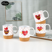 Valentijnsdag cadeau 2025 gepersonaliseerd logo 300ml 400ml paar mokken luxe groothandel handvat kurken bodem koffie keramiek mok