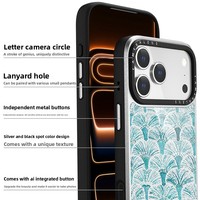 Coque de téléphone en verre A9 avec paillettes, bordure contrastée argent et noir, motif floral, protection 360° pour 17P