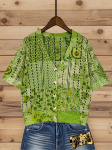 Cardigan en tricot pointelle vert avocat pour femme, collection été 2026, pull court imprimé à col en V ajouré 100 % polyester - Product Image 5