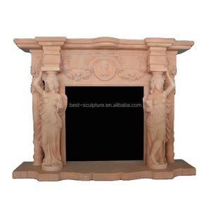 สีแดงหิ้งเตาผิงหินอ่อนกับผู้หญิงรูปปั้นหินไฟรอบทิศทางสำหรับขาย - Product Image 1