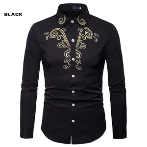 Factory wholesale high quality custom men's hipster African print Dashiki dress shirt long sleeve tribal ethnic shirt