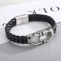 Bracelet pour homme en cuir avec double lettre D en or, en acier inoxydable 316, bijoux tendance avec fermoir magnétique