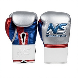 Nabtay Sports Boxing <b>Gloves</b> <b>Silver</b> Blue Red Real Leather Custom Design Lightweight for Closure Breathable Non-Slip Unisex Adult - Product Image 1