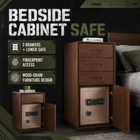 Armoire de chevet intelligente en bois avec serrure à empreintes digitales, 3 tiroirs et rangement multi-niveaux pour les objets de valeur de la chambre