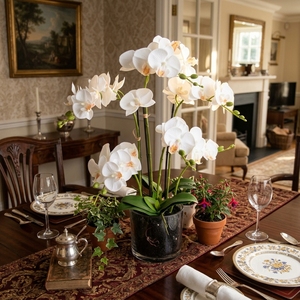 Orchidea Bianca Artificiale in Vaso di Vetro, Composizione Realistica di Phalaenopsis con Supporto per Decorazione da Tavolo per Casa e Ufficio - Product Image 2