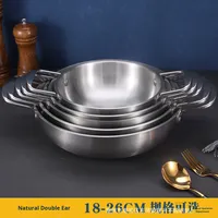 Yolecen 18-26cm Pot à ramen en acier inoxydable à double oreille à usage commercial soupe instantanée à fond plat en or de style coréen pour les fêtes