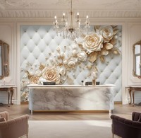 Papier peint mural 3D floral luxueux et élégant, imperméable, pour décoration murale intérieure, textures blanches, feuilles dorées, rose