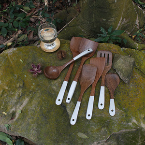 Ensemble spatule et cuillère en bois, 6 pièces, ustensiles de cuisine, outils pour poêle antiadhésive, outils pour faire sauter les aliments, lavage à la main uniquement - Product Image 2