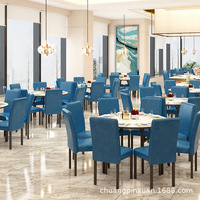 Meubles d'hôtel, style nordique, luxe léger, table à manger ronde en marbre blanc avec plateau tournant, 6 chaises