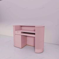 Table de réception rose Bureau de réception Panneau de meuble en bois gris Mid-century Modern Spa Front Office Beauty Salon Office