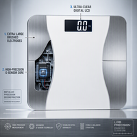 Báscula Digital Inteligente para Baño con Bluetooth, Vidrio Templado Blanco, Sensores de Acero Inoxidable, Báscula Personal para el Hogar