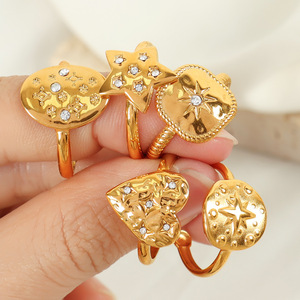 Novo Exquisite Coração Aberto <span class=keywords><strong>Star</strong></span> Ring 18K Anel De Ouro Não Tarnish Impermeável Moda Jóias De Aço Inoxidável para Mulheres Presente - Product Image 1