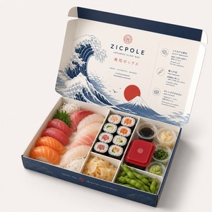 Boîte <span class=keywords><strong>à</strong></span> <span class=keywords><strong>sushi</strong></span> recyclable personnalisée avec logo, six compartiments, pour la livraison de maki et autres plats <span class=keywords><strong>à</strong></span> emporter - Product Image 1