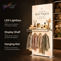 Panneau lumineux LED autoportant TIANYU avec canaux pour accessoires, crochets pour panneaux perforés et cintres pour espaces de vente au détail et de style de vie