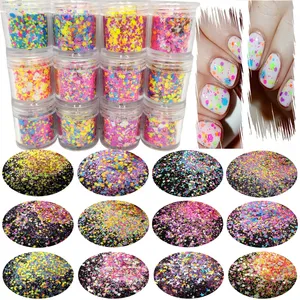 NEON Matte 12 Colors Solvent Resistant Chunky Glitter Mix Hexagon Flake Shape <b>Sequin</b> for DIY Gel Nail <b>Art</b> Polish,Face,Body,Slime - Product Image 1