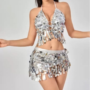 Vestito da donna metallizzato Rave lucido Crop Top reggiseno gonna frangia <span class=keywords><strong>Costume</strong></span> da bagno festival musicali Halloween Cosplay alieno <span class=keywords><strong>Costume</strong></span> - Product Image 4