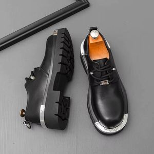 <b>Mens</b> Black <b>Platform</b> <b>Shoes</b> Casual Fashion Chunky Sneakers Classic Lace up Loafers With Metal Hardware for Daily Street Wear - Product Image 5