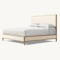 Modernes Minimalistisches Polsterbett mit Massivem Eichenholzrahmen, Stoffkopf- und Fußteil sowie Quadratischen Beinen für Hauptschlafzimmer und Hotelzimmer