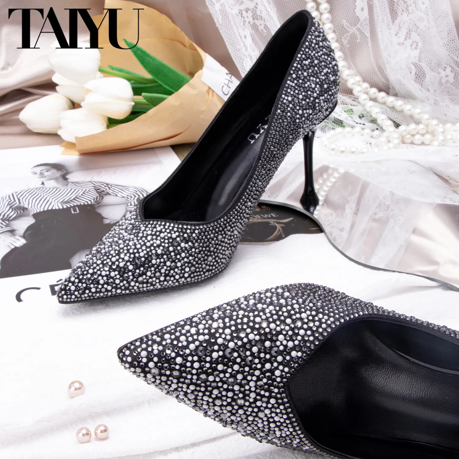 TAIYU Wholesale High Quality Modern Dance Shoes Sexy Stiletto Women High Heel Bridal Rhinestone luxury women shoes heeled pumps