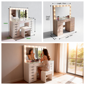 Table de maquillage et de coiffure moderne <span class=keywords><strong>rose</strong></span> avec fonction anti-basculement et éclairage LED, miroir inclus, pour maisons familiales et magasins de meubles - Product Image 2