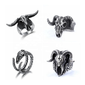 Anillos de Calavera Negra Personalizados para Motociclistas, Anillos de Acero Inoxidable con Diseño de <span class=keywords><strong>Lucifer</strong></span>, Cabra, Carnero y <span class=keywords><strong>Diablo</strong></span> para Hombres y Mujeres - Product Image 1